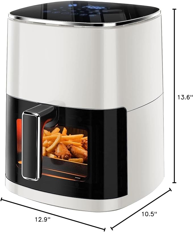 Simple Deluxe Air Fryer - 6.34 QT Digital Airfryer with Visible Window, 12 Presets Functions, Nonstick and Dishwasher-Safe Basket, 1700W, Beige