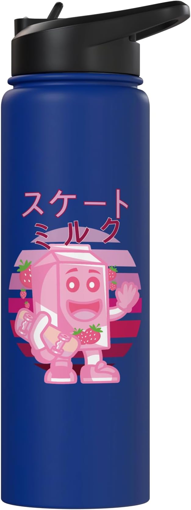 Retro 90s Japanese Skateboarding Strawberry Milkshake Carton Stainless Steel Insulated Water Bottle