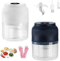 Household Electric Garlic Crusher, Electric Garlic Chopper, Usb Rechargeable Chopper With Stainless Steel Blades, One-Touch Mini Kitchen Helper, Easy To Clean, For Vegetables (White + Blue, 4 blades)