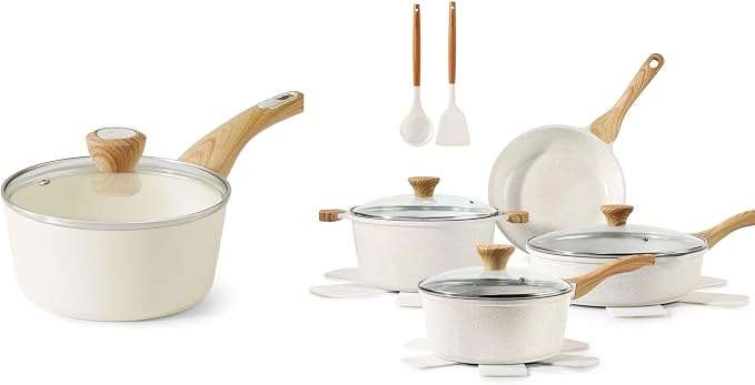SENSARTE 13-Piece Nonstick Ceramic Cookware Set,Silicone Tools and Pot Protectors,1.5 Quart Ceramic Nonstick Sauce Pan with Lid,Non stick Saucier Pan, Induction Pot