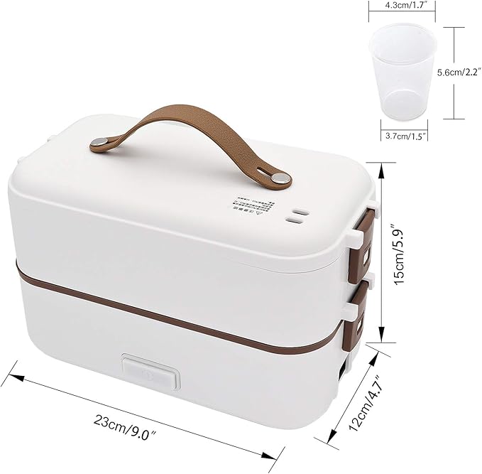 Self Cooking Electric Lunch Box, Portable Food Warmer for On-the-Go,Mini Rice Cooker 2 Layers 800ML Heated Lunch Box for Home Office Cook Food White