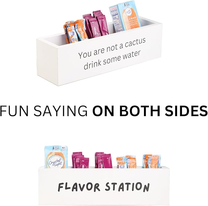 GoFika Water Flavor Packet Organizer | Drink Mix Holder | Hydration Station | 5 Slots Wood Caddy White