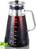 Aquach 51oz Cold Brew Maker, Borosilicate Glass Iced Coffee Tea Pitcher | Dishwasher Safe, Up to 2 Weeks Freshness, Tapered Stability, Refrigerator Fit, 304 Stainless Filter