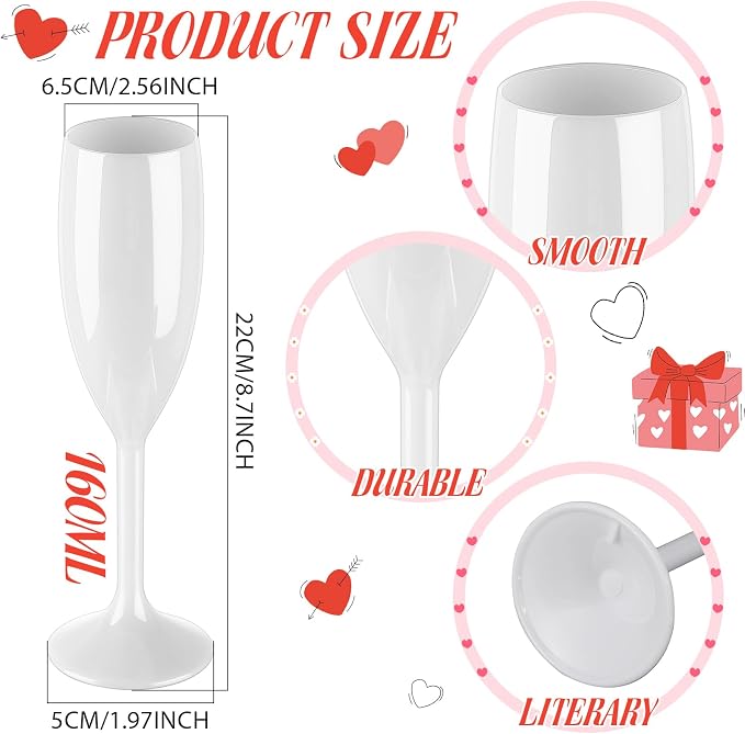 Domensi 40 Pack White Acrylic Champagne Flutes Bulk 6 oz Unbreakable Reusable High Stem Plastic Toasting Goblets for Wedding, Party, Camping & Restaurant