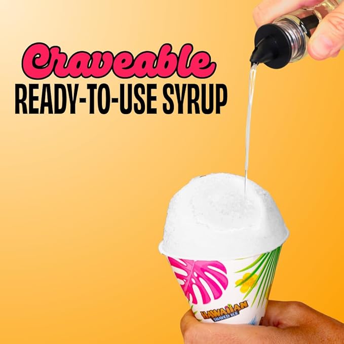 Hawaiian Shaved Ice Pina Colada Syrup - Nut Soy Dairy Free - Flavor Fluffy & Crunchy Snow Cone - Shelf Stable - Makes 8 Servings - 16 ounces