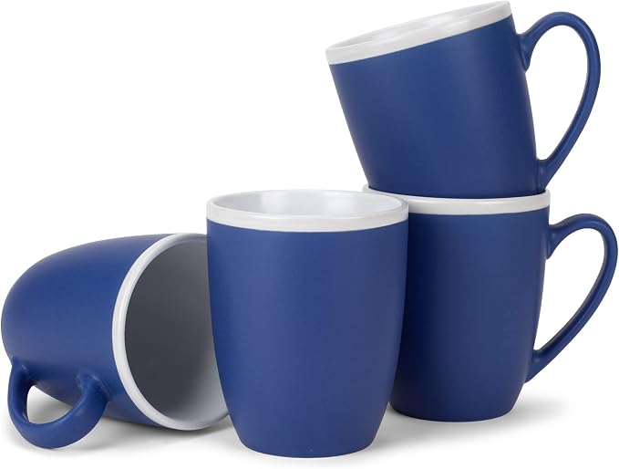 Elanze Designs Solid Color Blue White Interior 16 ounce Matte Ceramic Mugs Matching Set of 4