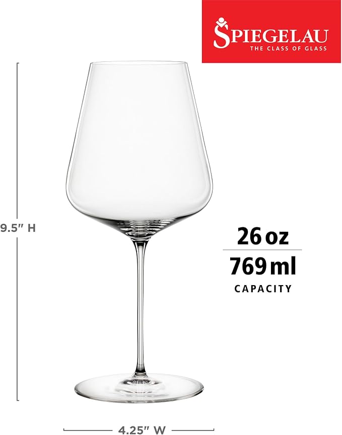 Spiegelau Definition Bordeaux Wine Glasses Set of 2 – Large Red Wine Glasses for Cabernet Sauvignon & Merlot – Lead-Free Crystal Stemware for Home Bar & Special Occasions