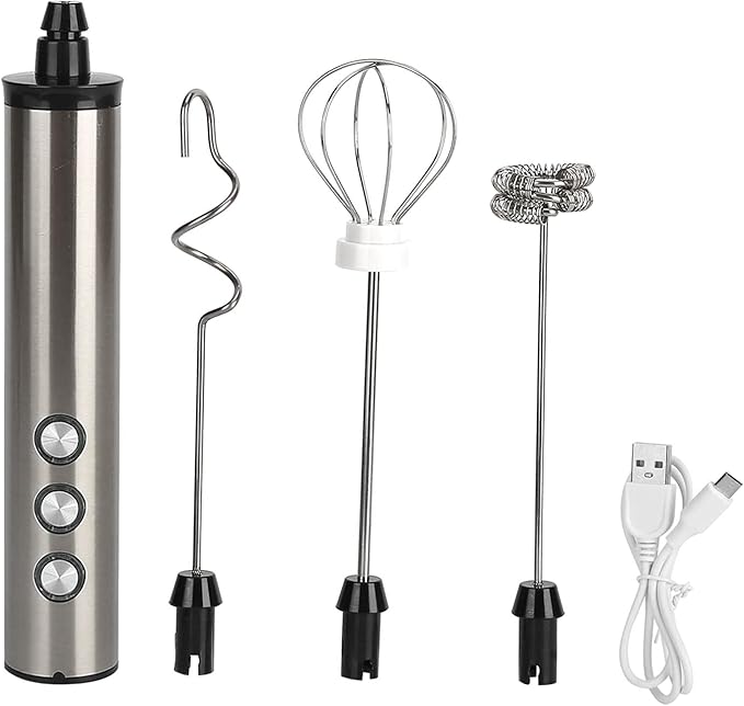 Milk Frother, Milk Mixer, Stainless Steel Milk Frother USB Charging Handheld Electric Egg Beater for Home Kitchen