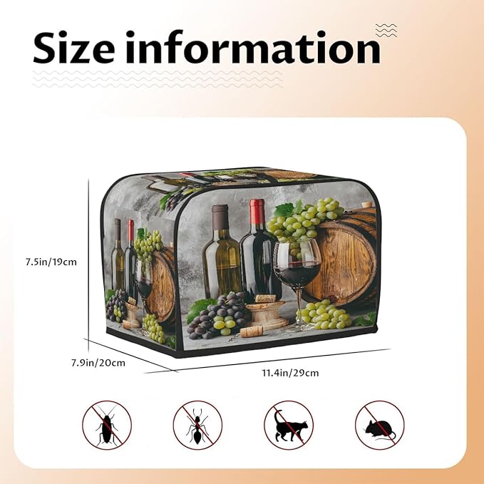 Retro Red Wine Fruit 2 Slice Toaster Cover Dust And Fingerprint Bread Maker Cover Bakeware Protector Washable Appliance Covers Kitchen Accessories For Home Kitchen Women Gift