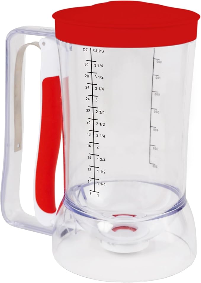 Pancake Batter Dispenser - Kid Friendly & Mess Free Cupcake Batter Dispenser with Squeeze Handle for Precise Portion Control, Also Perfect for Waffles, Crepes, Cakes (4 Cup Capacity)