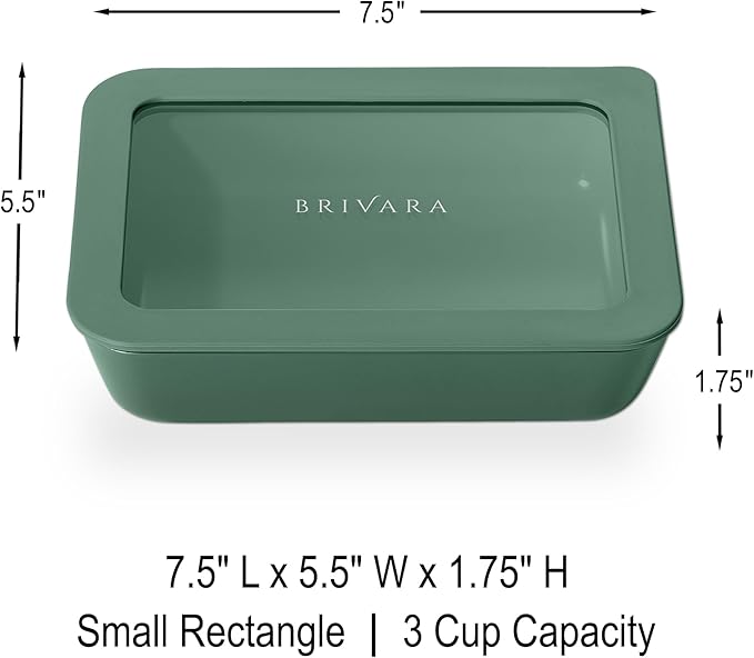 Ceramic Coated Glass Food Storage Container | No PTFE, PFOA, PFAS, and BPA | Reusable Non Toxic Meal Prep Container with Glass Lid | Easy To Store | 3 Cup Rectangle [Pine]