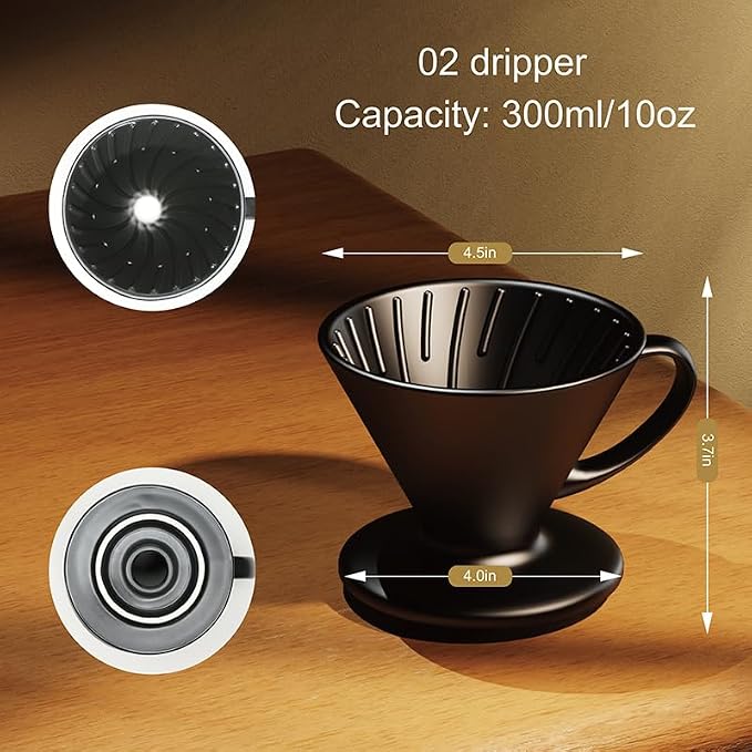 Artisan Series Coffee Dripper Made of High Fired Ceramic Material, Size 02, Ceramic Pour Over Coffee Maker Filter, Coffee Slow Brewing Accessories for Home, Office and Cafe, Black
