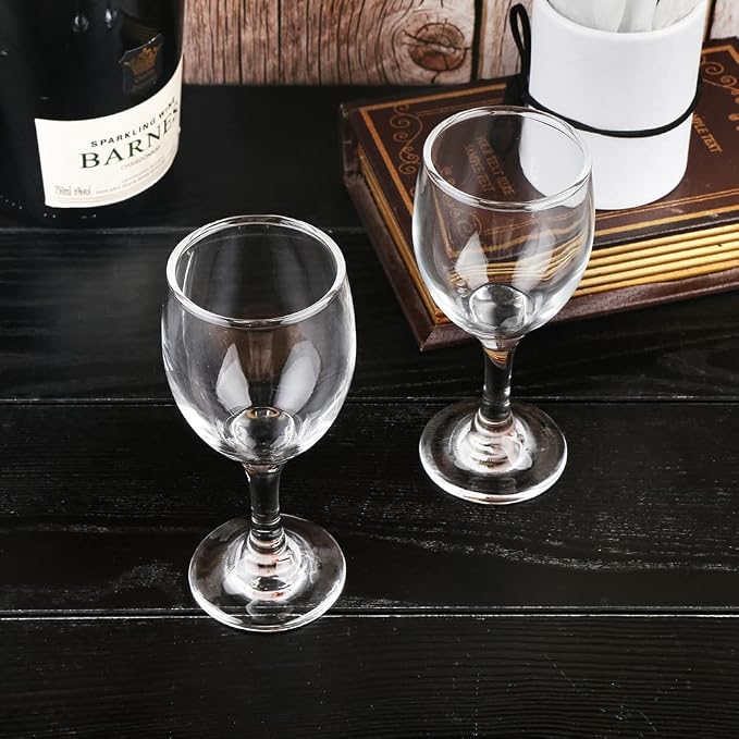 HEIGHT 5.6 Inches 120ML 4 Ounce - Set of 12 Classic Red Small Wine Glasses Durable Clear White Lead-free Glass Cup For Party (Glass, 12Pcs4OZ)