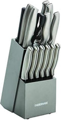 Farberware 15-Piece Knife Block Set, High Carbon Stainless Steel Kitchen Knife Set with Graphite Block, Chef Knife, Bread Knife, Santoku, Steak Knives, and Sharpening Steel