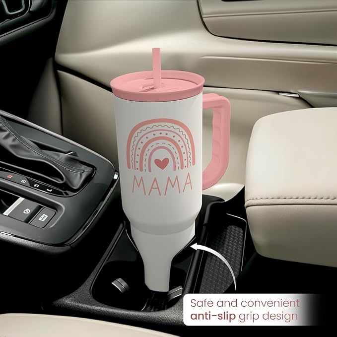 SANDJEST Gift for Mom from Daughter Son - Mama Insulated Stainless Steel Tumbler 40oz with Handle and Straw, Travel Coffee Mug for Mommy Moms - Gifts Idea for Birthday Christmas Mothers Day