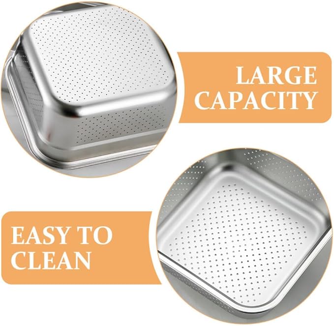 Kichvoe Stainless Steel Colander Large Capacity Multi-functional Washing Basin for Fruits and Vegetables Efficient Drainage Design Space-saving Shape for Kitchen Use