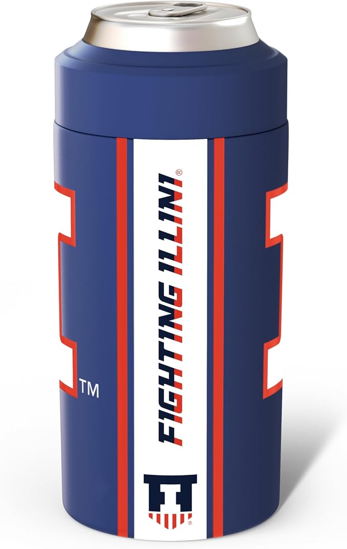 Frost Buddy NCAA Universal Buddy - Fits all - Stainless Steel Can Cooler for 12 oz & 16 oz Regular or Slim Cans & Bottles - Stainless Steel (Illinois Fighting Illini)