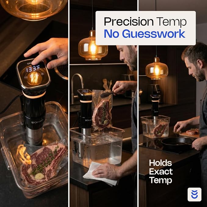 Sous Vide Cooker 1100W – Precision Immersion Circulator with ±0.2°F Accuracy, Quiet Brushless Motor, Adjustable Clamp, 4–20L Capacity, Stainless Steel, Built-In Timer, Easy Digital Control