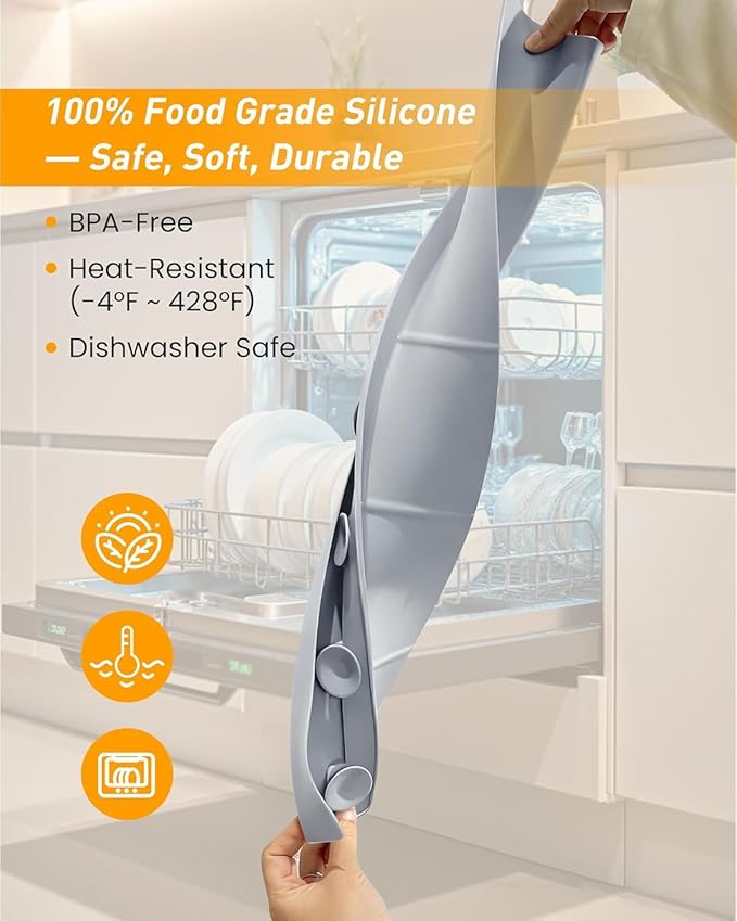 Kitchen Sink Splash Guard 18" 23" 30" Silicone Water Guard with Strong Suction Cups, Faucet & Countertop Protector, Bathroom & Sink Edge Splash Guard Strip, Dishwasher Safe-Grey 18"