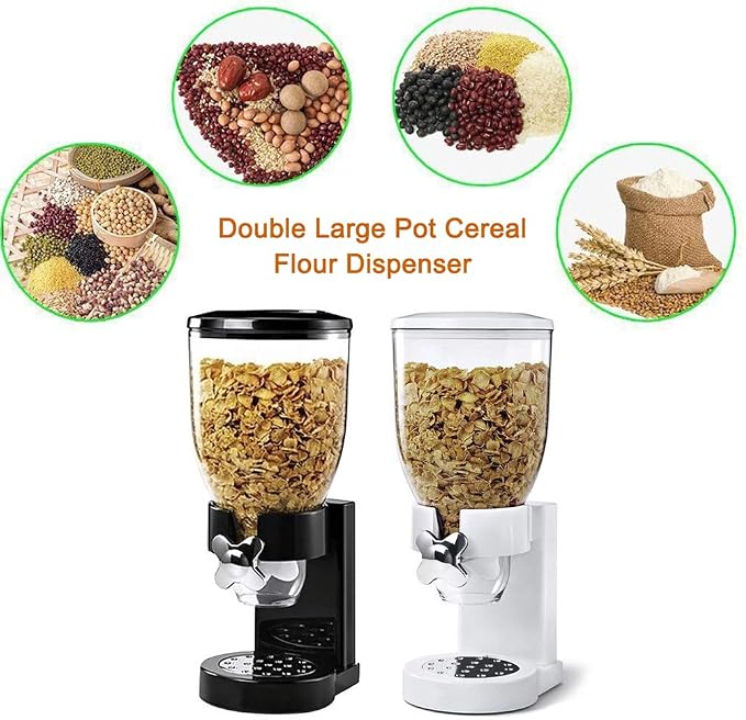 Triple Cereal Dispenser Food Canister, Dry Food Dispenser Control Storage Container, Great for Cornflakes, Candy, Nuts, Beans, Granola - Kitchen Storage Dispenser