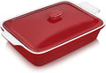 vancasso Blossom Casserole Dish With Lid, 3.8 Quart Casserole Dish for Oven, 9x13 Baking Pan with Handles, Large Casserole Baking Dish Lasagna Pan with Lid, Microwave, Dishwasher Safe, Red