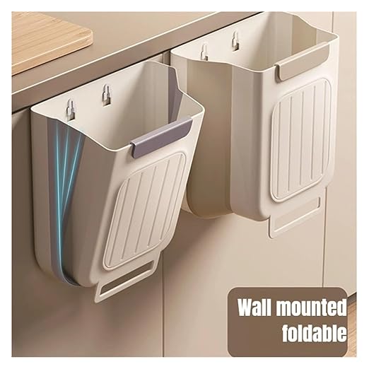 Collapsible Hanging Kitchen Trash Can Foldable Hanging Trash Bin for Kitchen Thick Large Mouth Multi Functional Waste Garbage Can(White and Gray-L)