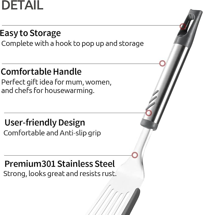 12.6" Stainless Steel Slotted Fish Spatula with Silicone Edge for Non-Stick Pan, 7.67 Inch Silicone Basting Pastry Brush For Baking, Dishwasher Safe