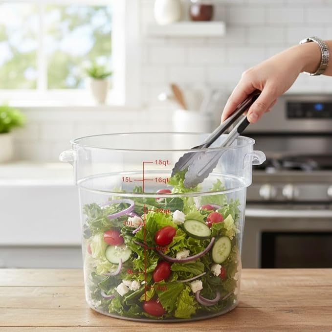 Soro Essentials- 18 qt. Polycarbonate Round Food Storage Container with Graduated Markings Clear Color- Stackable Storage Bin Food Container with Handle for Pantry Organizer Storage Kitchen Fridge