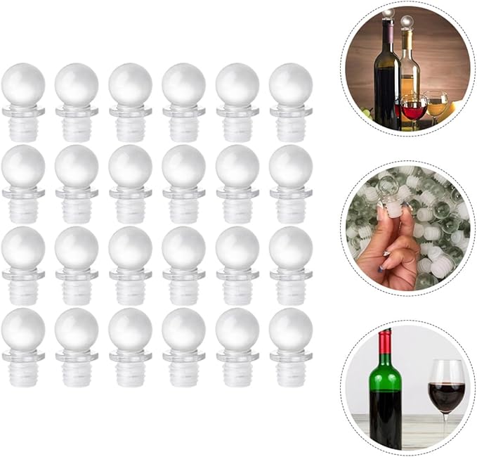 BESPORTBLE 24Pcs Glass Ball Wine Bottle Stoppers Decorative Glass Wine Stopper for Liquor Bottles Portable Reusable Sealers for Home Bar Kitchen Use