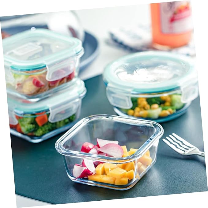 PRETYZOOM 3Pcs Convenient Sky-blue Glass Bowl with Hidden Vent Heat-resistant and Safe for Microwave Use Practical Household Food Storage Containers in Multiple