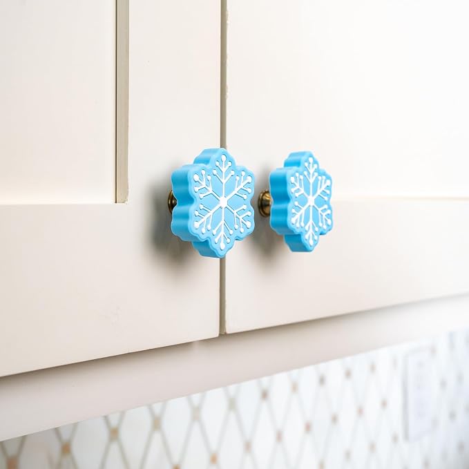 Knobēz: Decorative Knob Covers - Snowflake - 12pk, Blue - Stretch Over Hardware Decorations, Holiday-Winter-Christmas, Kitchen-Bathroom-Dressers-Home