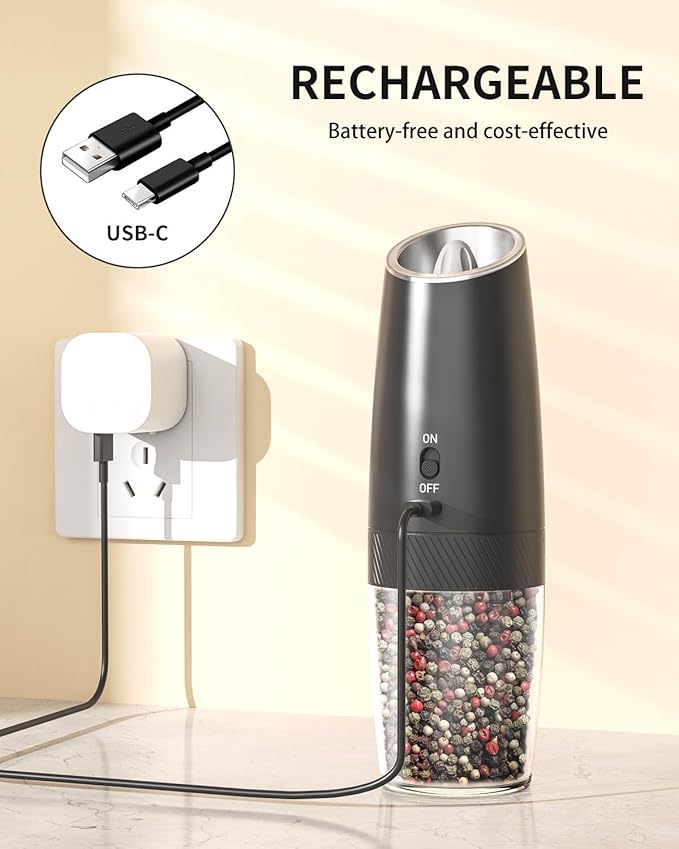 CIRCLE JOY Rechargeable Electric Salt and Pepper Grinder Set and Gravity Electric Salt and Pepper Grinder Set Rechargeable