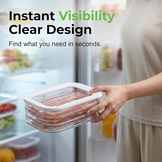 Multi-layer Food Storage Box with Lid, Deli Meat Ham and Cheese Container for Fridge, Stackable Container Set for Meal Prep, Fridge Organization, Pantry Storage (2PCS)