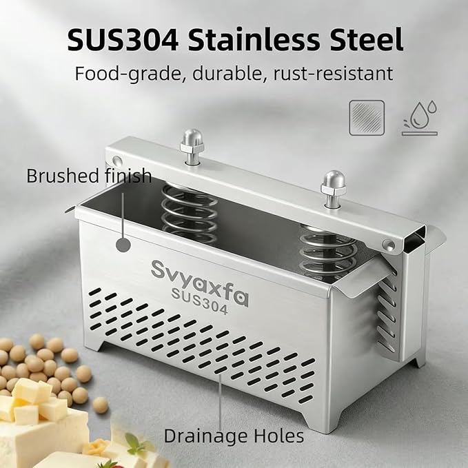 Tofu Press Stainless Steel Tofu & Cheese Press - Quick Water Removal in 10-30 Mins - Perfect for Silken, Firm, or Extra Firm Tofu - BPA Free & Dishwasher Safe Food Strainers(6.6 * 4.7)