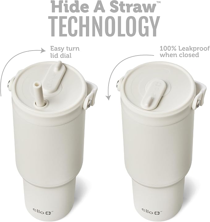Ello Oasis Go+ 32oz Tumbler with Top Handle and Retracting Straw | Reusable Insulated Stainless Steel Cup, 100% Leakproof Water Bottle, 24 Hours Cold, Cup Holder Friendly For Travel | Mineral