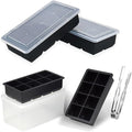 Bangp Large Ice Cube Trays Set(4 Large Silicone Ice Trays,2 Lids,Ice Bin&Tongs),Large Ice Tray Molds for Making 32 Giant Ice Cubes for Whiskey