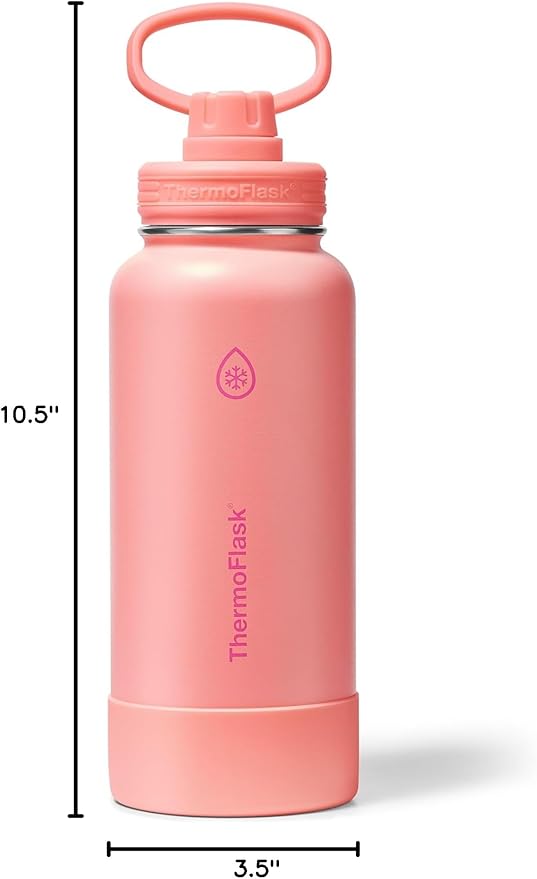 ThermoFlask Insulated Water Bottle with Spout Lid (32 oz, Sunkissed Coral) - Leakproof, Stainless Steel Water Bottle for Cold & Hot Drinks, Travel & Daily Hydration