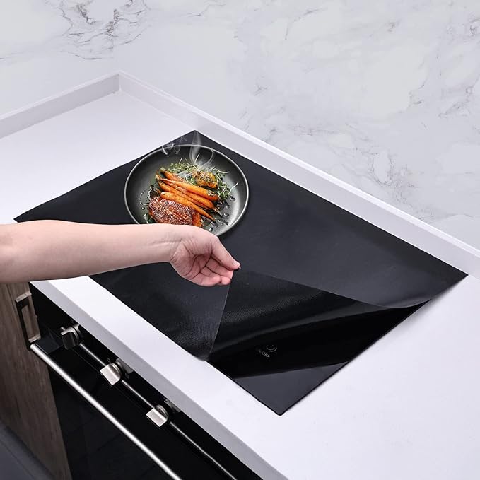 KitchenRaku Large Induction Cooktop Protector Mat, (Magnetic) Electric Stove Burner Covers Antiscratch as Glass Top Stove Cover (Monochromatic Black, 21.2x35.4 Inch)