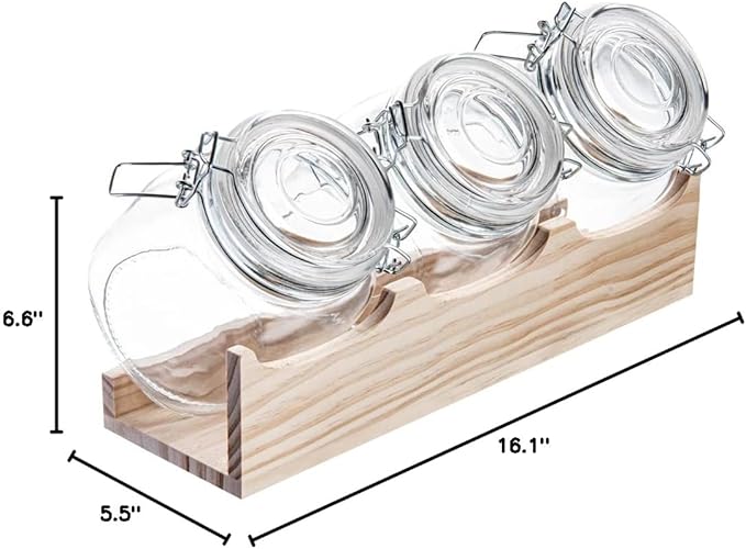 Restaurantware-Vetri 30.4 Ounces Glass Storage Jars, 3-Piece Dishwashable Glass Cookie Jars - Airtight Seal, Hot & Cold Friendly, Clear Candy Container, For Kitchen, Laundry, Or Storage