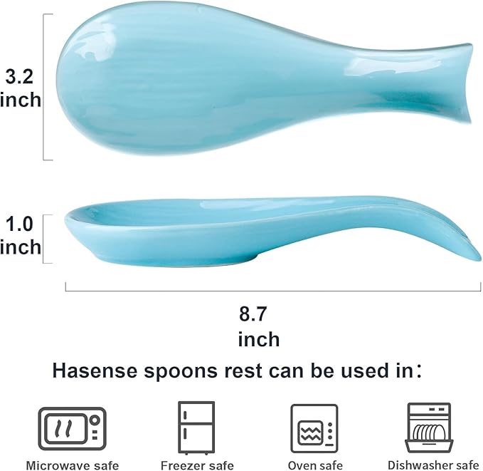 Ceramic Spoon Rest for Stove Top,Large 8.7 Inch Spoon Holder for Kitchen Counter, Porcelain Utensil Rest for Ladle, Spatula, Housewarming Gift, Dishwasher Safe and Heat-Resistant,Turquoise(1 PC)