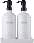 MaisoNovo Bathroom Soap Dispenser Set- Soap and Lotion Dispenser Set with White Soap Dispenser, Black Pumps & Ceramic Tray