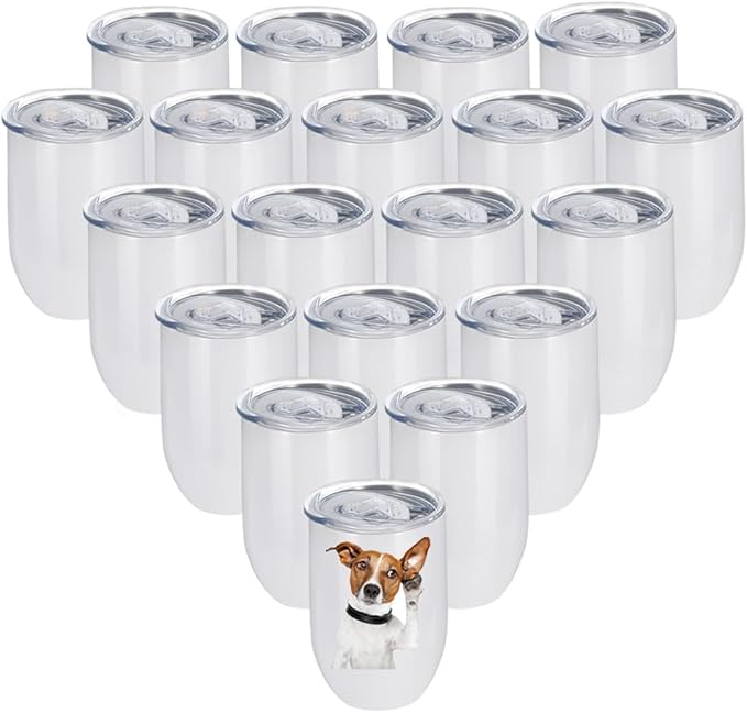 18 Pack Sublimation Wine Tumblers Blanks Straight Stainless Steel Insulated Mug for Full Wrap Heat Transfer with Spill-Proof Sliding Lid for Coffee Cocktails Drinks 12oz