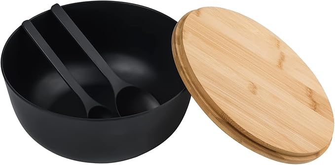 LOVYANXUE Bamboo Fiber Salad Bowl with Servers Set Large 9.8inches Nature Bamboo Mixing Bowl with Servers with Lid Spoon and Fork for Fruits,Salads and Vegetables