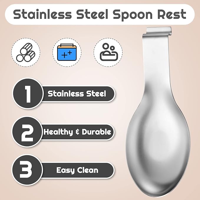 Nuanchu 6 Pcs Stainless Steel Spoon Rest Spatula Ladle Holder Spoon for Stove Top Heavy Duty Spatula Holder for Countertop Dishwasher Safe Utensil Rest for Kitchen, 3.8 x 9.6" (Silver)