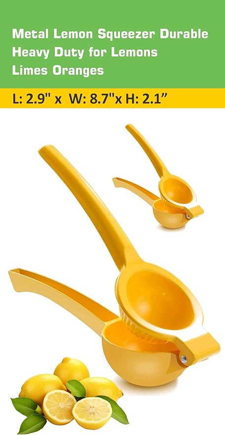 EcoQuality Heavy Duty Handheld Yellow Citrus Juice Squeezer Premium Lemon, Lime & Orange Press for Maximum Extraction Easy to Use, Durable and Rust Resistant Metal Manual Juicer (1)