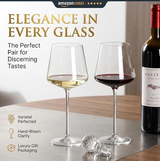 Physkoa Wine Glasses Set 2-18oz-LeadFree Wine Glass with Long Stem,Clear Stemmed Wine Glasses【HandBlown Glassware】 Crystal Wine Gifts for Women Birthday Wedding