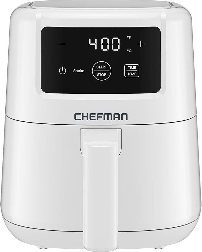 CHEFMAN 2 Qt Mini Air Fryer – Digital Space-Saving Compact Air Fryer with Nonstick and Dishwasher Safe Basket, Quick & Easy Meals in Minutes, Features Digital Timer and Shake Reminder – White