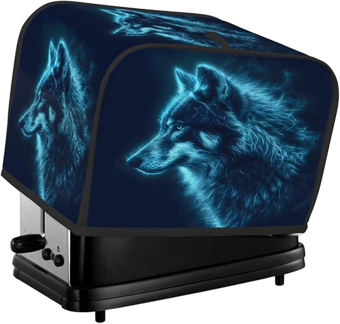 Wolf Animal Blue 2 Slice Toaster Cover Dust And Fingerprint Bread Maker Cover Bakeware Protector Washable Appliance Covers Kitchen Accessories For Home Kitchen Women Gift