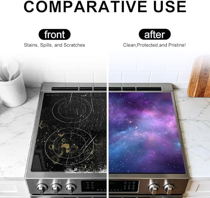 Stove Top Cover for Electric Stove 28.4 x 20.5 Inch Non Slip Stove Mat Oil Proof Purple Galaxy Glass Cooktop Protector Kitchen Counter Mat
