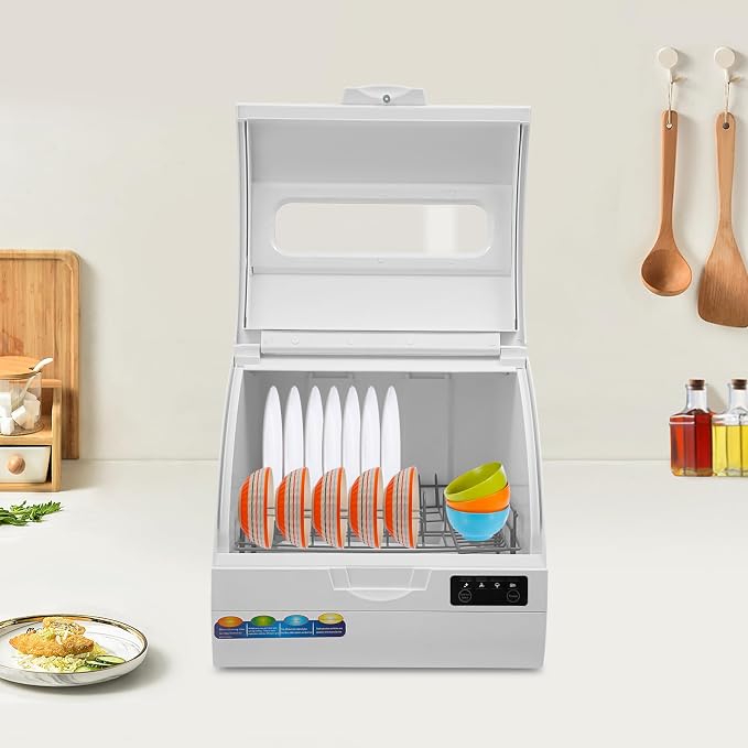 Countertop Dishwasher, Portable Dishwasher With Water Tank, 3 Washing Programs, 360-Degree Water Spraying, 75°C Hot Air Drying Technology, 110v, 1200w (White1)